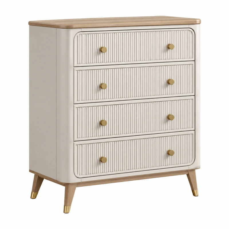 Cassettiera 80 x 40 x 95 cm in legno bianco e naturale con 4 cassetti stile moderno