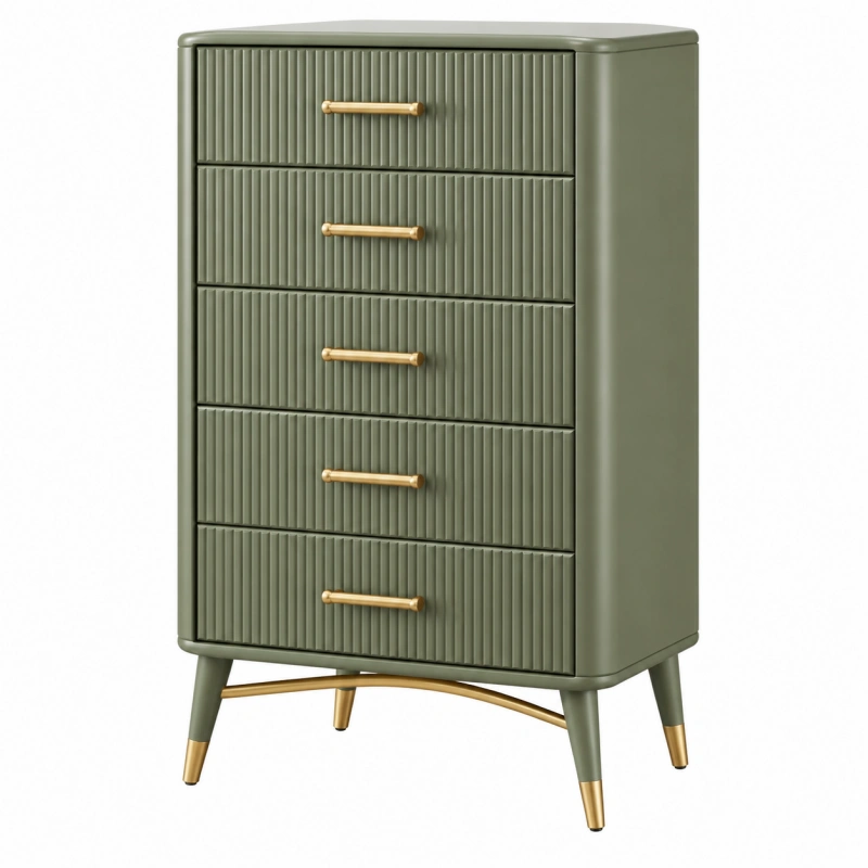 Cassettiera 80 x 40 x 120 cm verde in legno con 5 cassetti stile moderno