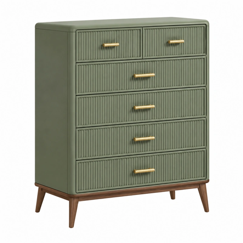 Cassettiera 90 x 45 x 120 cm verde in legno con 6 cassetti stile moderno
