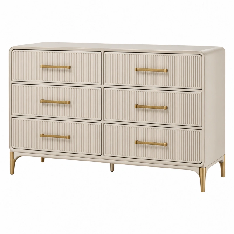 Cassettiera 140 x 45 x 85 cm in legno beige con 6 cassetti stile moderno