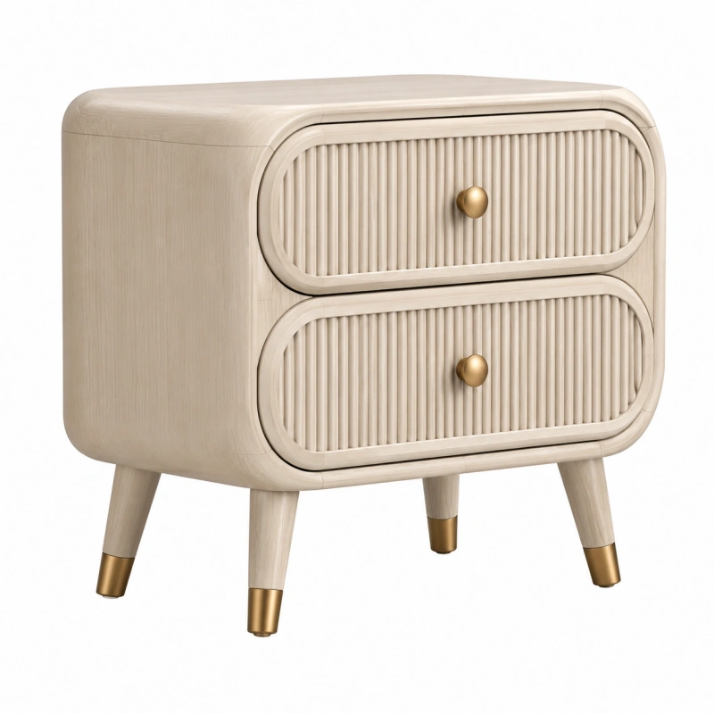 Comodino 50 x 40 x 55 cm in legno beige con 2 cassetti stile moderno