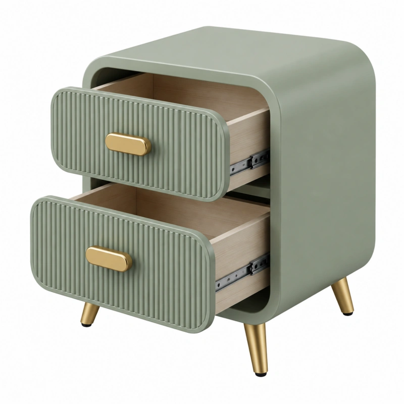 Comodino 45 x 40 x 55 cm verde salvia in legno con due cassetti stile moderno