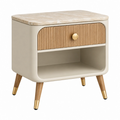 Comodino 50 x 40 x 60 cm in legno beige con piano effetto marmo - stile moderno con cassetto e vano aperto