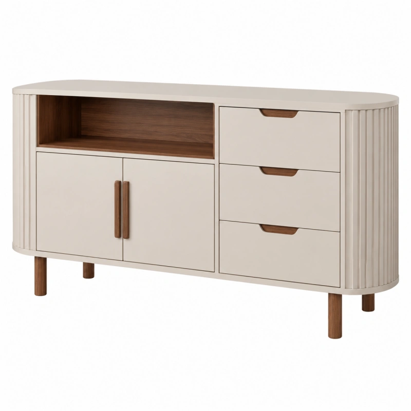 Credenza 140 x 40 x 80 cm in legno ingegnerizzato beige e noce - stile moderno con 3 cassetti