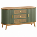 Credenza 140 x 40 x 80 cm in legno verde con ante e cassetti in rattan - contenitore stile retrò