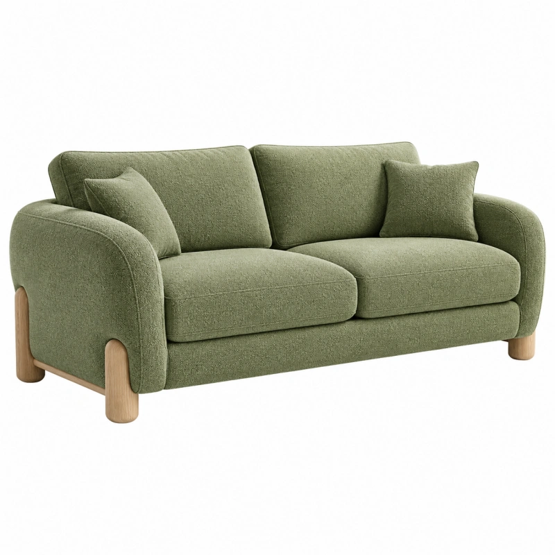 Divano 2 posti 180 cm in tessuto verde salvia con gambe in legno - stile moderno