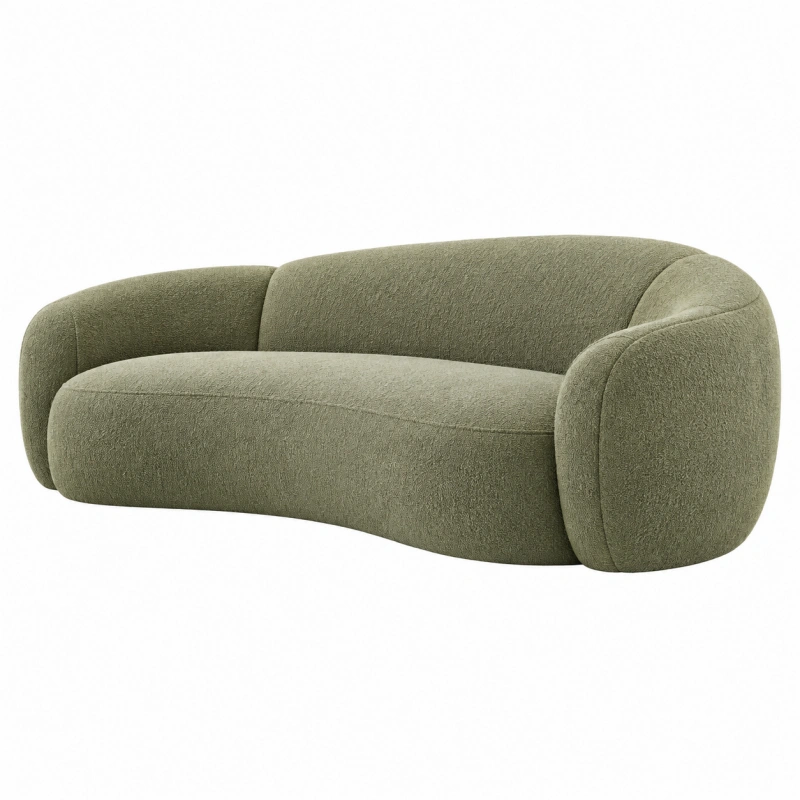 Divano 2 posti 190 x 90 cm in tessuto bouclé verde oliva - stile moderno per soggiorno