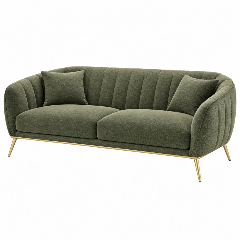 Divano 2 posti 180 x 85 x 80 cm in tessuto verde oliva con gambe in metallo stile moderno