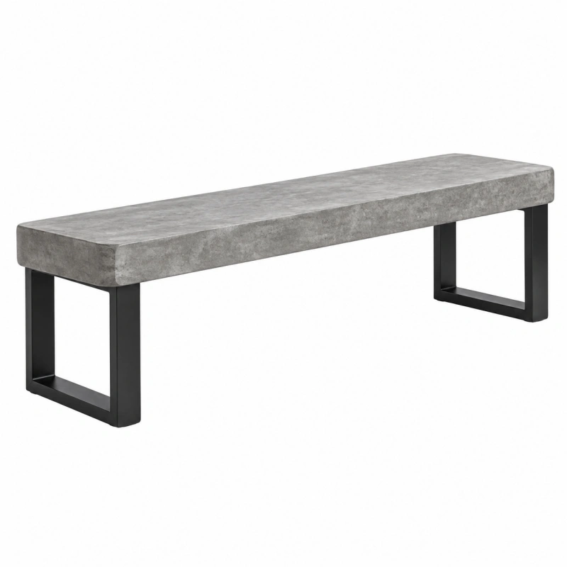 Panca 120 x 35 x 45 cm effetto cemento grigio con struttura in metallo nero stile industriale