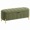 Panca contenitore 120 x 45 x 48 cm in tessuto verde con gambe dorate stile moderno