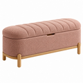 Panca contenitore 120 cm in tessuto bouclé rosa con gambe in legno - stile moderno