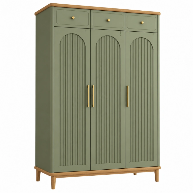 Armadio 120 x 55 x 190 cm in legno verde salvia con 3 ante e 3 cassetti stile retrò