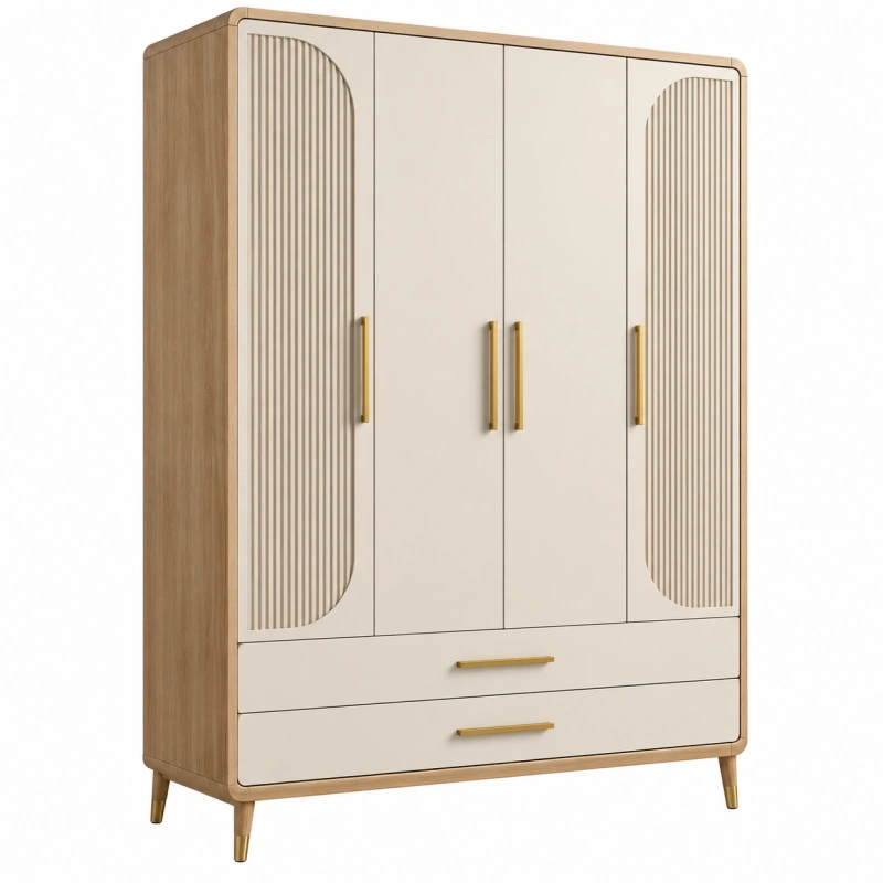Armadio guardaroba 160 x 55 x 200 cm in legno ingegnerizzato beige e rovere con 4 ante e 2 cassetti