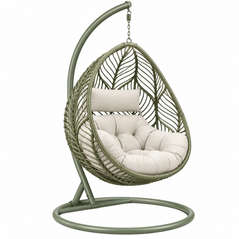 Poltrona sospesa da giardino 105 x 105 x 195 cm in metallo e intreccio sintetico verde salvia con supporto