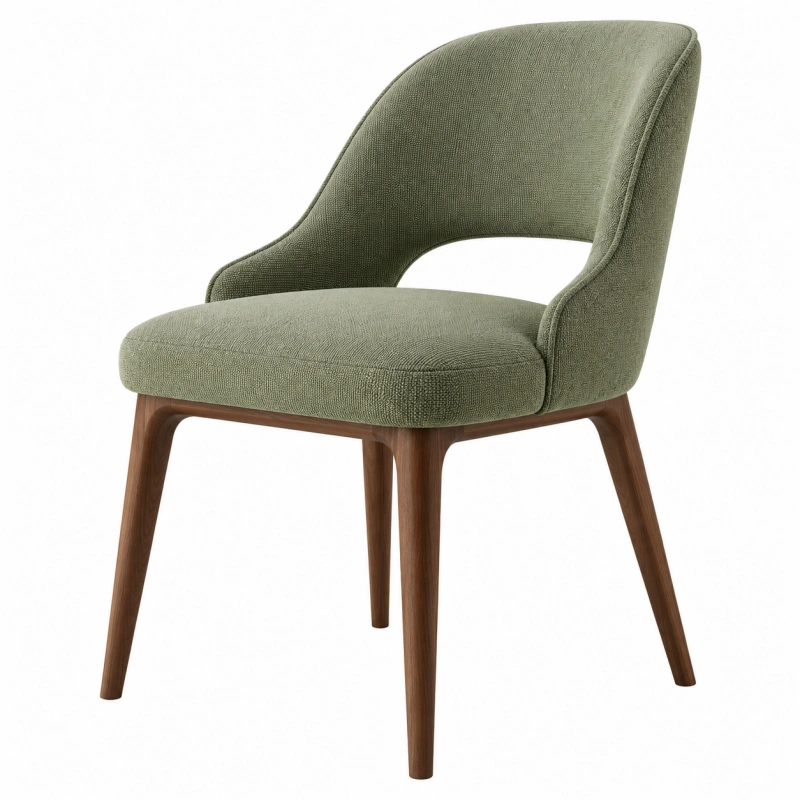Sedia imbottita 58 x 62 x 82 cm in tessuto verde con gambe in legno - stile moderno