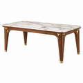 Tavolo da pranzo 180 x 90 cm con piano in marmo bianco e struttura in legno stile classico