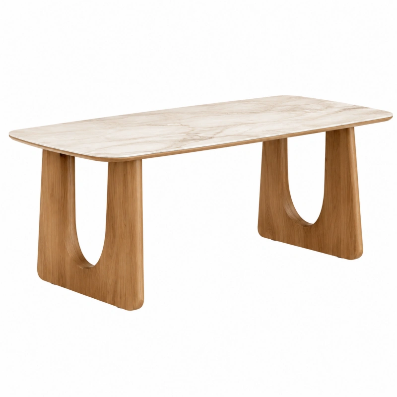 Tavolo da pranzo 140 x 80 x 75 cm in legno marrone con piano effetto marmo stile contemporaneo